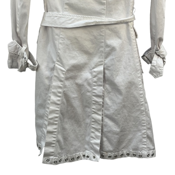 9.8 Jeans White Trench Coat Studded Belted Waist Single-Breasted Small - Picture 9 of 11